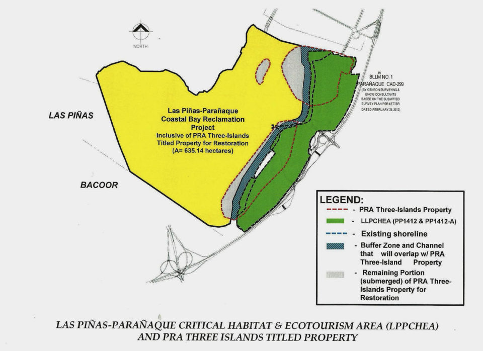 Map showing proposed reclamation area and the Las Piñas-Parañaque Ramsar Site