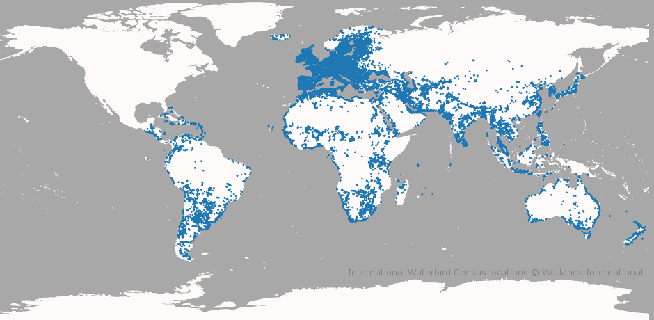 Locations where the International Waterbird Census has taken place