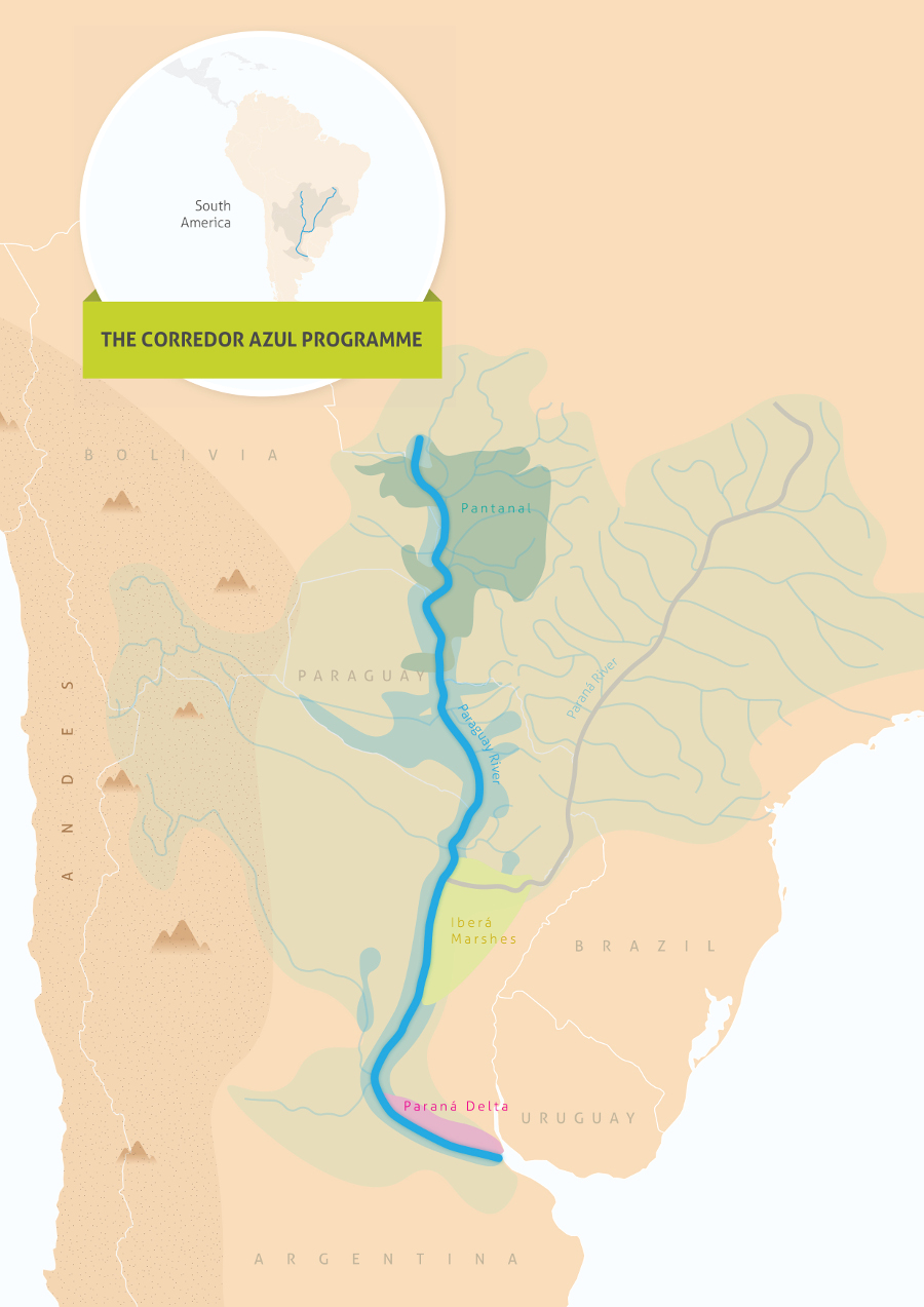 A map showing the Parana, Pantanal, and Paraguay rivers